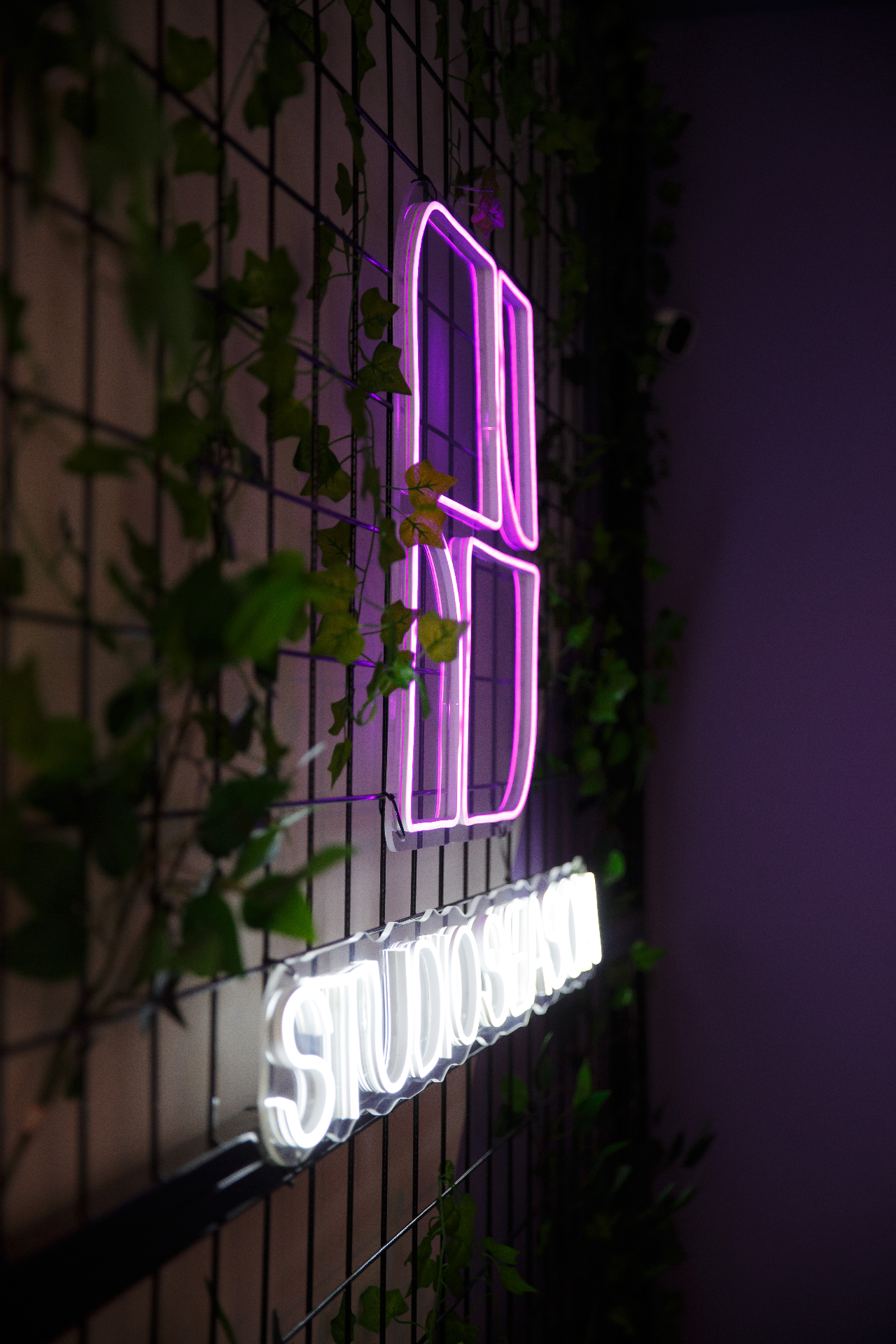 Detalhe do letreiro neon Studio Season